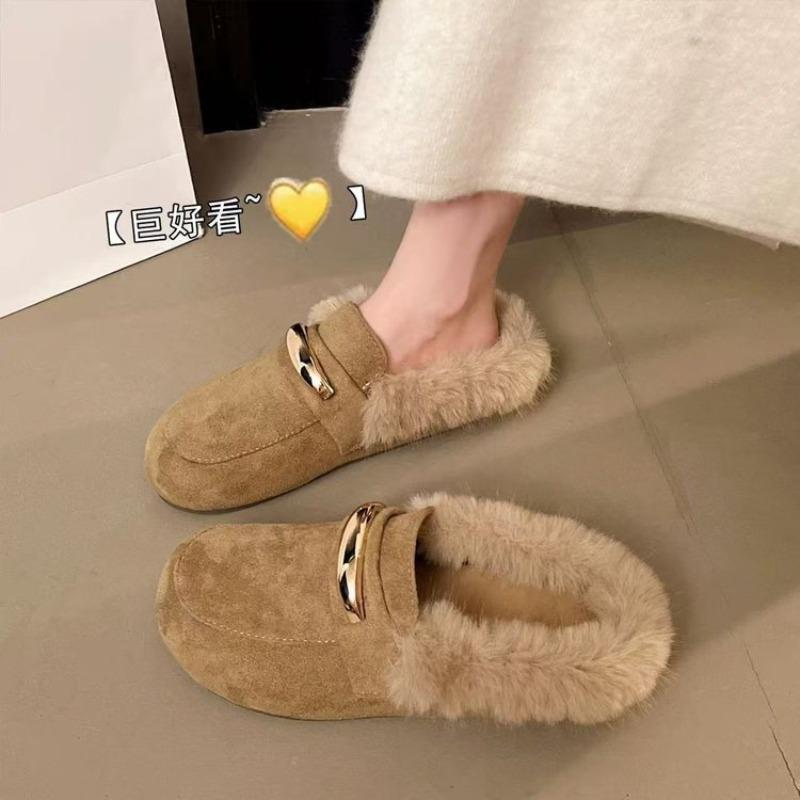 

New Mao Mao bag head half slippers women wear autumn and winter lazy people pedal warm cotton slippers 35