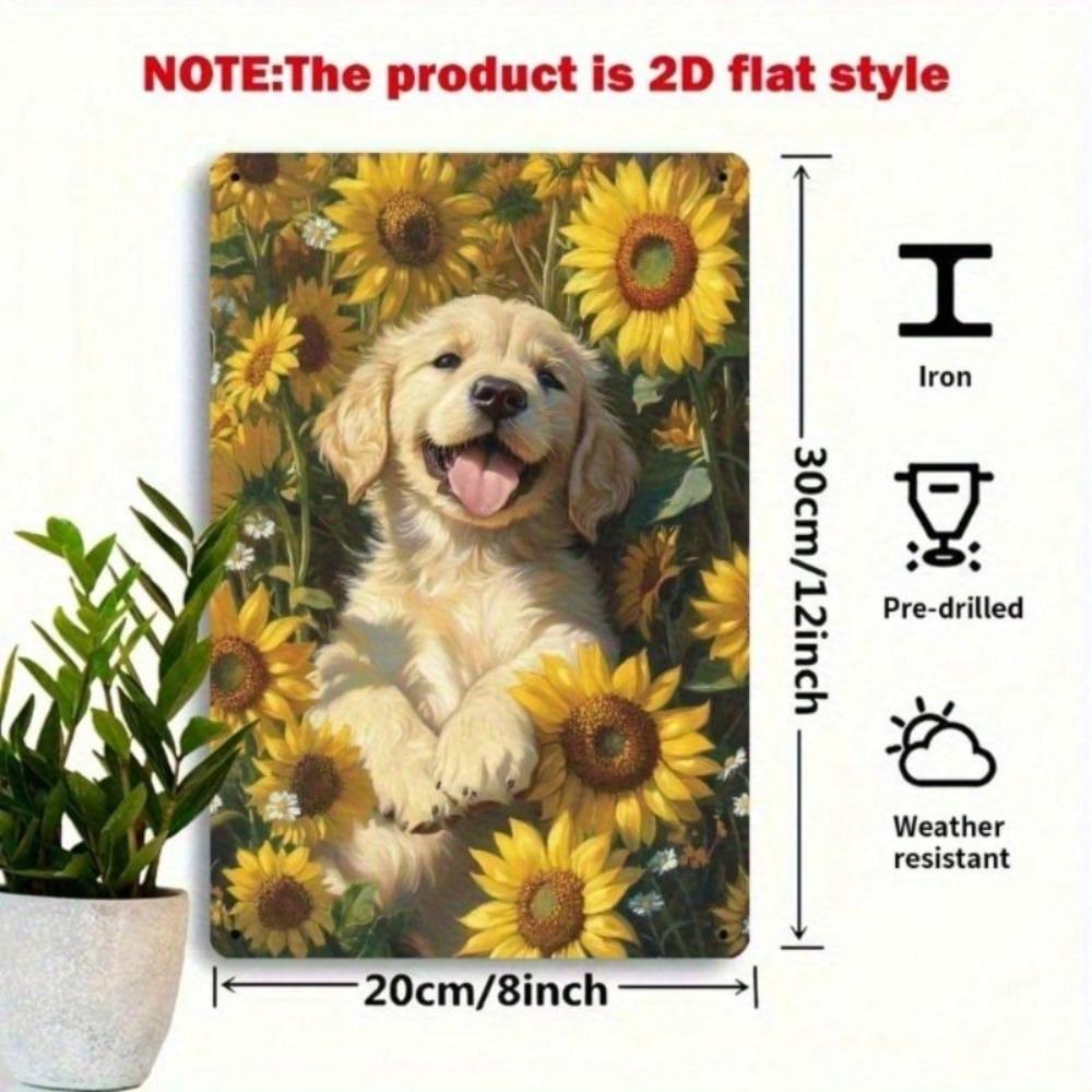 Metal Wall Art Goldendoodle Puppy Sunflower Rustic Decor for Living Room