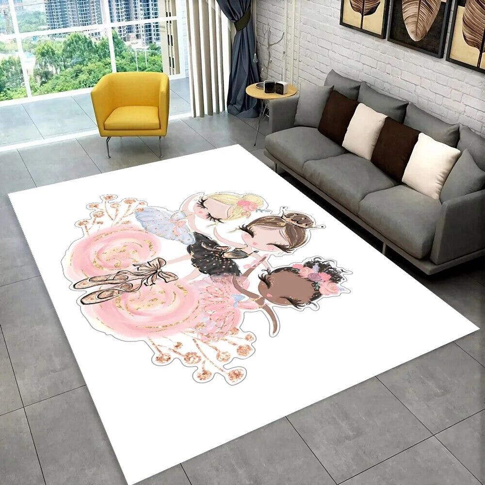 Cute Ballet Girl Ballerina Cartoon Area Rug,Carpet for Home Living Room Bedroom Sofa Doormat Decor,kids Play Non-slip Floor Mat