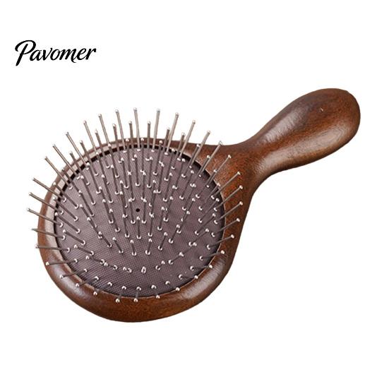 Wood Hairbrush Wooden Paddle Brush with Steel Bristles, Anti-Static Scalp Massager Cushion Needle Comb Hairbrush, Hair Detangler for Women, C