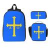 Asturias Flag Backpack Boys Girls BookBag School Bag Laptop Shoulder Bags 3ps Insulated Lunch Bag Pencil Case