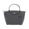 Le Pliage Green Embossed Logo Silver Metal Zipper Recycled Nylon Tote Bag Small Women Tote Bags Graphite-Black L1621919P66