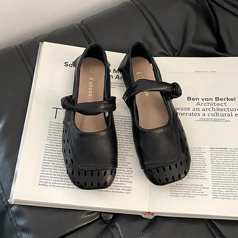 

Design sense hollow bag head sandals summer French retro style with skirt breathable casual girl Mary Jane single shoes 35 чёрный