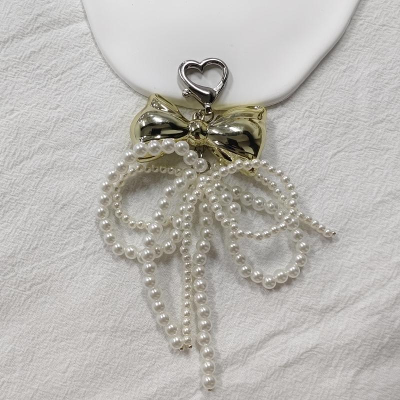 Imitation Pearl Bowknot Keychain Pendant Women Backpack Handbag Charm Lovely Heart Hanging Decoration Bag Phone Pendant