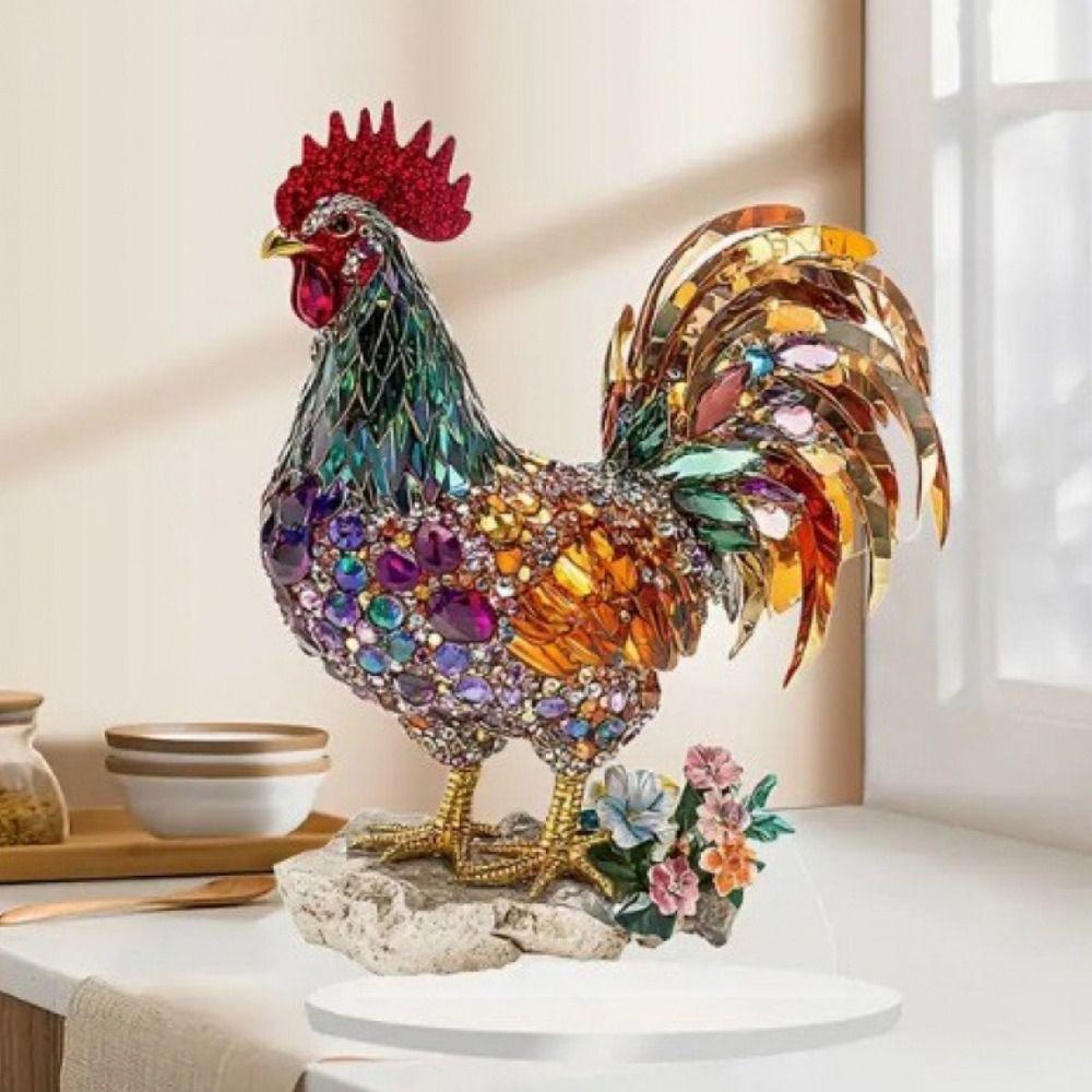 Creative Animal Statue Ornament 2D Flat Miniatures Figurine Sculpture Rooster Ornament  Cabinet