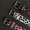 Adjustable Studded Punk Belt Pin Buckle PU Leather Belt Bohemian Leopard Print Belt  For Women Men