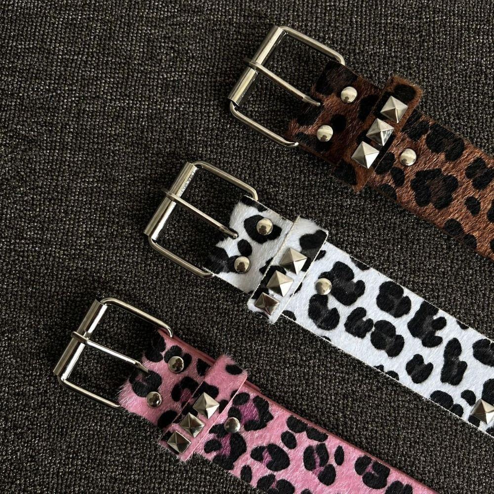 Adjustable Studded Punk Belt Pin Buckle PU Leather Belt Bohemian Leopard Print Belt For Women Men