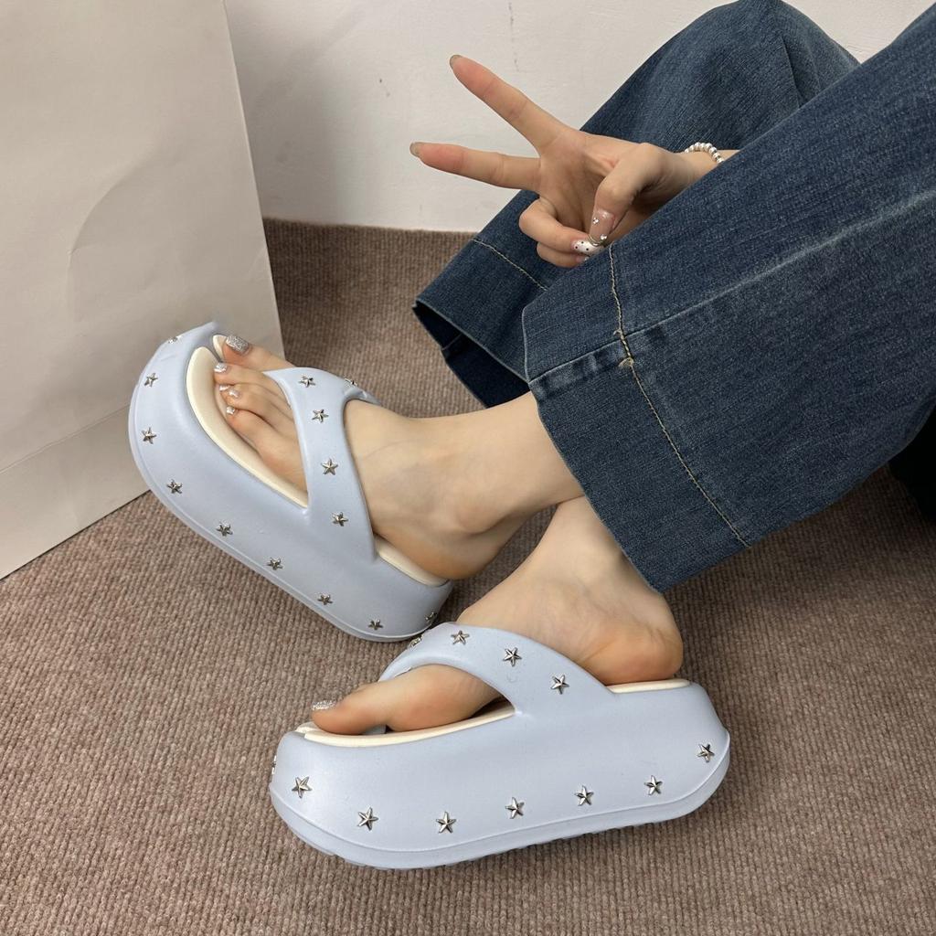 Popular Soft-soled Thick-soled Star Slippers Outer Wear 2025 Summer New Non-slip Casual Herringbone Cool Slippers Women