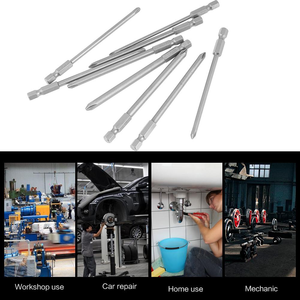9pcs S2 Steel Cross Head PH1 PH2 Screwdriver Bits Set 1 4inch Hex Shank 100mm