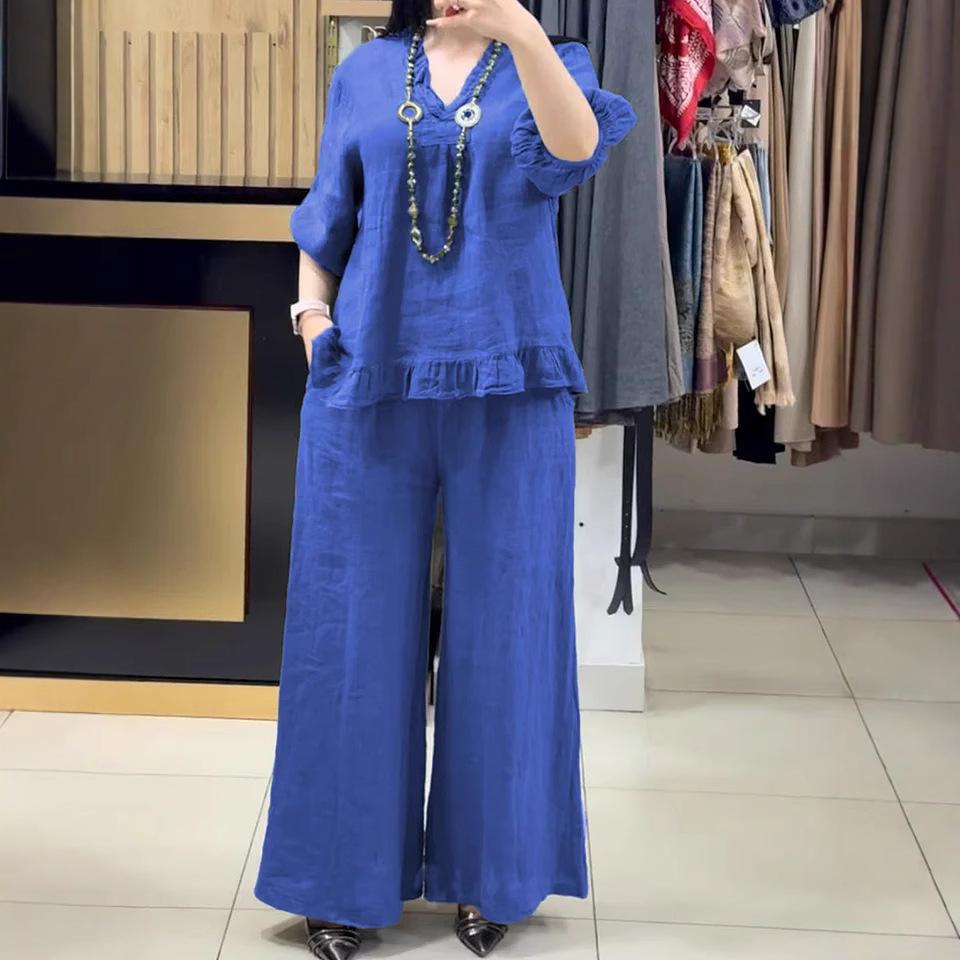 Fashionable Casual Loose Short-sleeved Plus-size Suit for Women