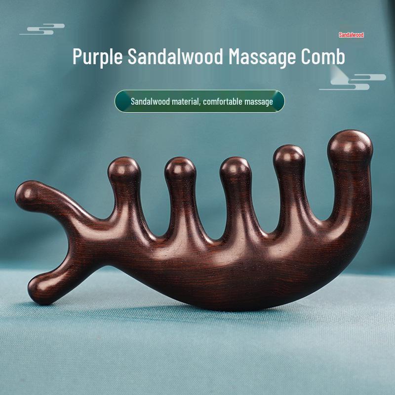 

Набор массажных расчесок из красного сандала в виде кита: Эбеновый пятизубый шариковый гребень для распутывания и меридианного массажа, с бонусным гребнем для области вокруг глаз в подарочной коробке.