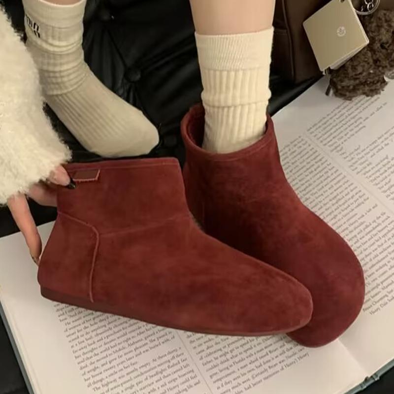 Högkvalitativa Ankel Snöskor för Kvinnor Plattor Kort Plysch Mocka Varma Skor Vinter Modekängor Märke Komfort Gång Mjuk Kvinna Stövlar