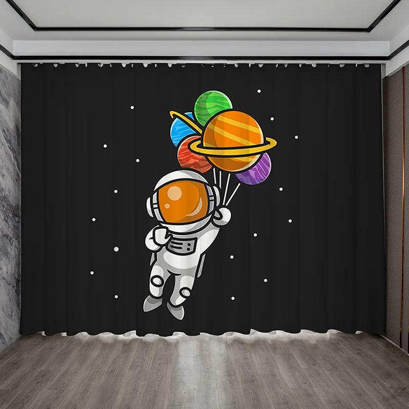 Personalized Creative Astronaut Pattern High Blackout Curtains Technology Sense Starry Sky Space Shading Drape Bedroom Curtain