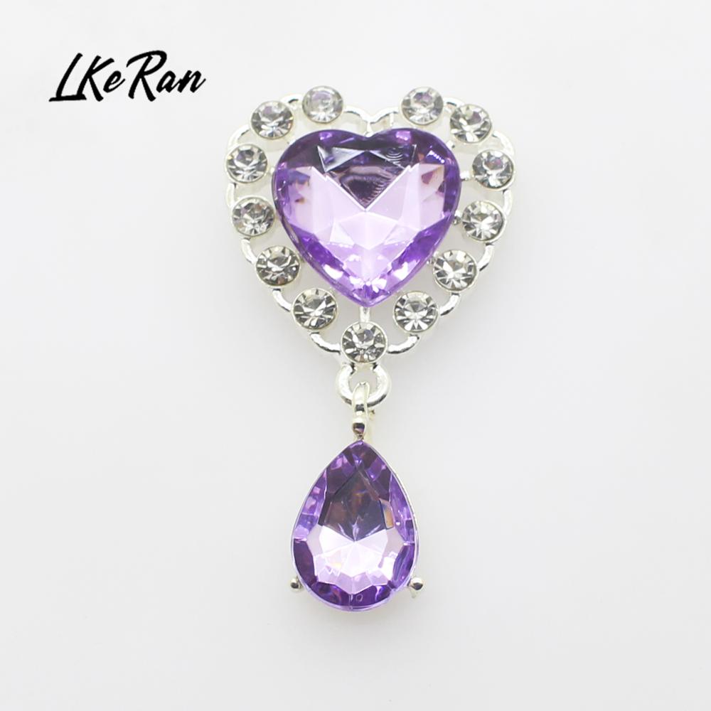 New 5Pcs 25mm*45mm Heart Acrylic Rhinestone Pendants Buttons For Wedding Decoration Metal Brooch Hair Bow DIY Jewelry Craft