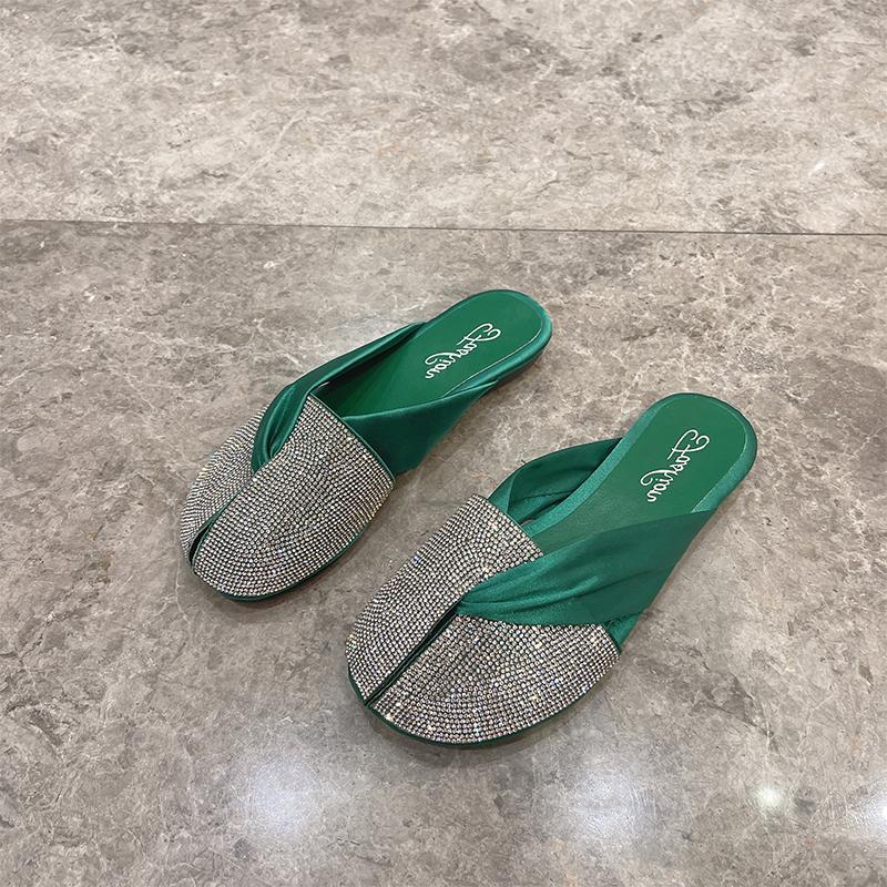 Rhinestone Woman Slippers Outside Flat Slides New Collection High Quality On Offer Sandals Low Price Korea Style Shoes for Women
