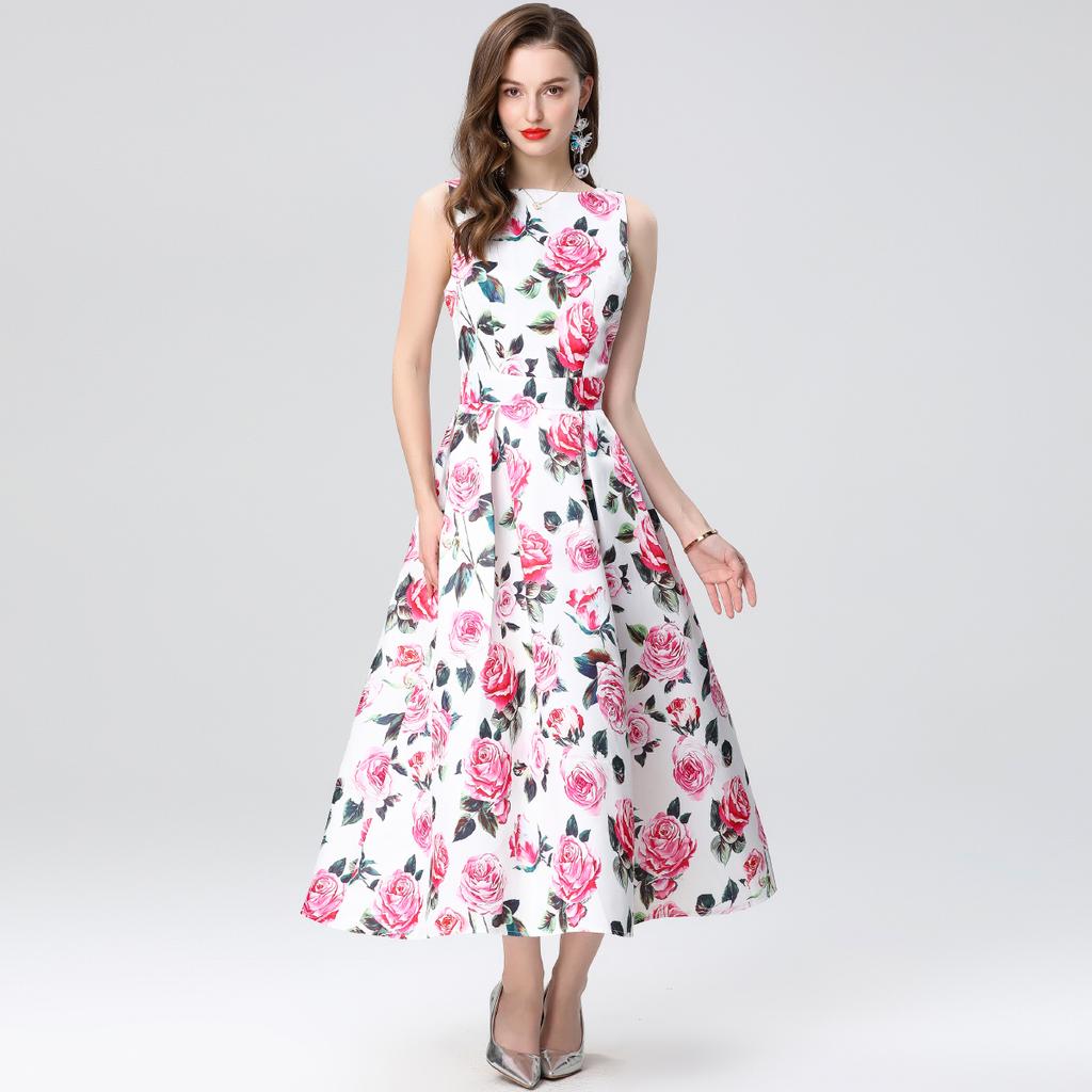 Summer Women Elegant Sleeveless Print High Waist Long Maxi Tank Party Dresses