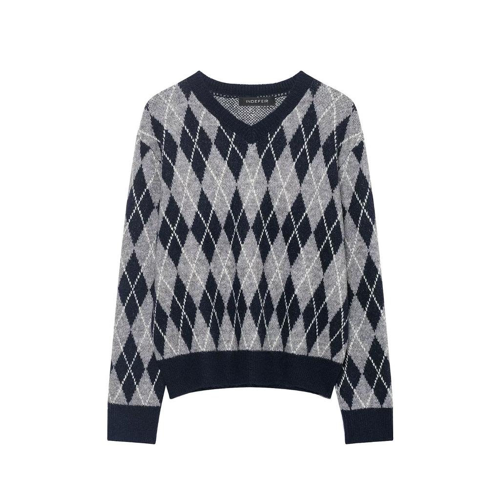 European and American style, new women's clothing, foreign style fashionable rhombus knitted sweater 2142/227/055