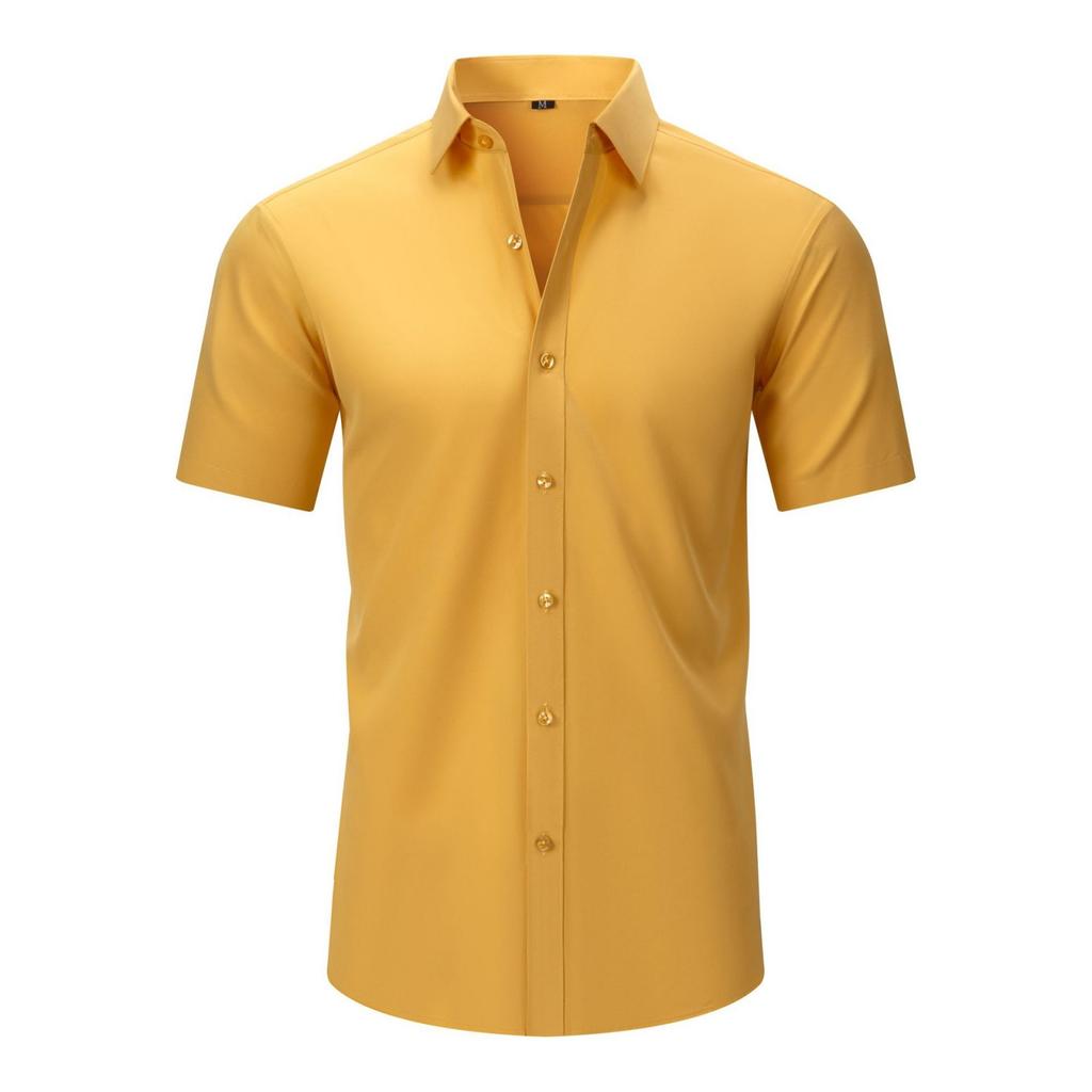 Men's Casual Short Sleeve Button Down Shirt Lightweight Breathable Fabric Vacation Business Shirt with Turn Down Collar