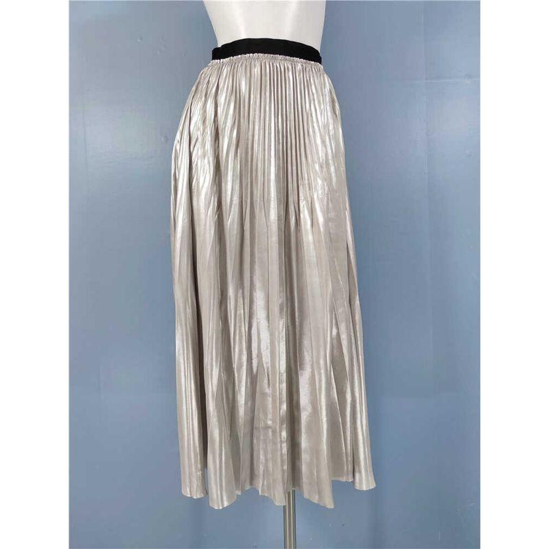 

Export Single Za Home 2024 New Fall Women s Clothing Fashion All-Match Elastic Waist Mid Length Long Length A- line Ruched Skirt Silver L