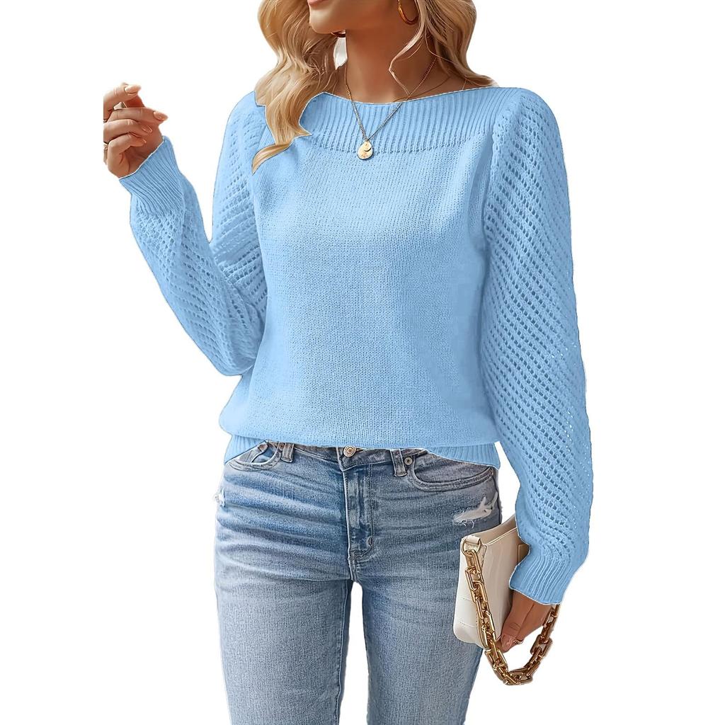 Women's Fashionable Loose-Fit Knitted Casual Solid-Colour Long-Sleeved Top