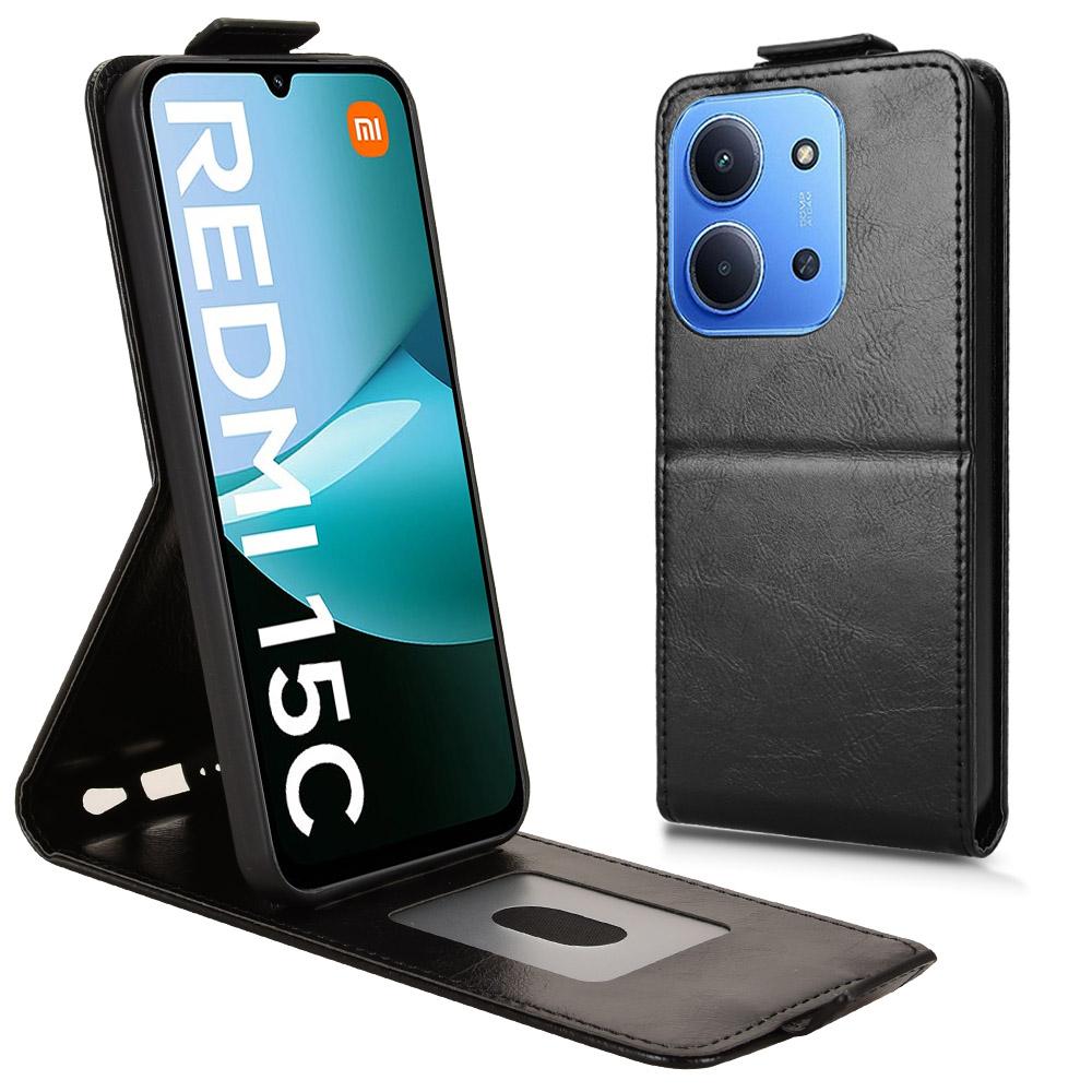 

Для Xiaomi Redmi 15C 5G/4G (Європа) (173 мм) Чохол-підставка Магнітна застібка Вертикальний відкидний Шкіряний чохол для телефону з тримачем для карток Black