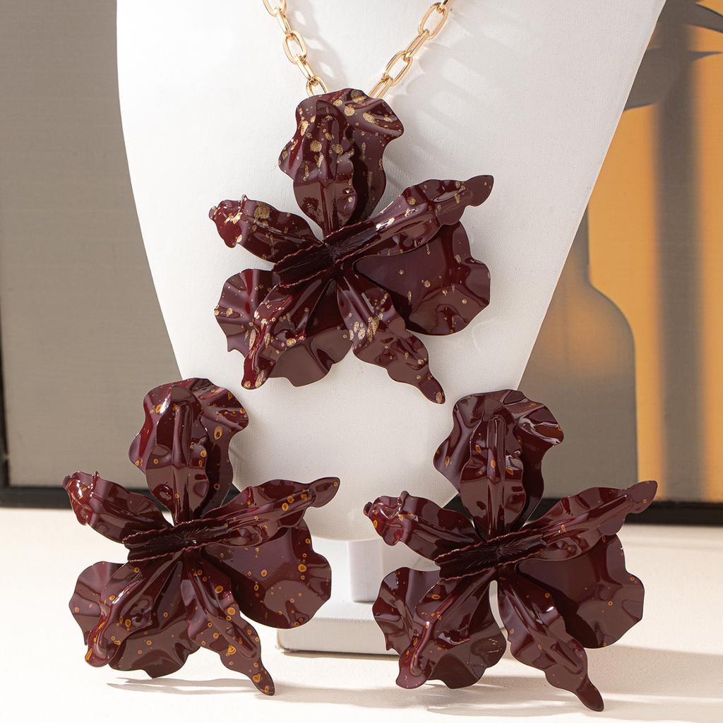 Εξατομικευμένο Υπερβολικό Κρεμαστό Κολιέ Σκουλαρίκια με Σχέδιο Λουλουδιού Γυναικεία Μόδα Street Shot Ακανόνιστο Πέταλο Κοσμήματα