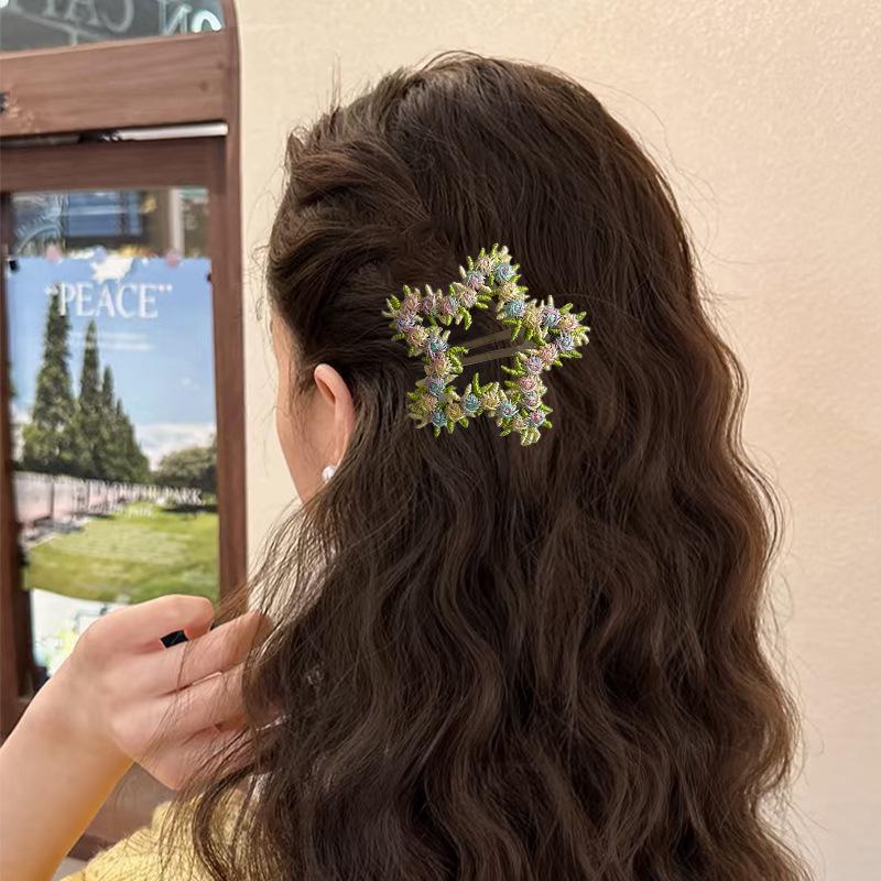 2025 Women's High-End Pink Floral Hair Clip: Sweetheart Design for Bangs and Forehead Styles