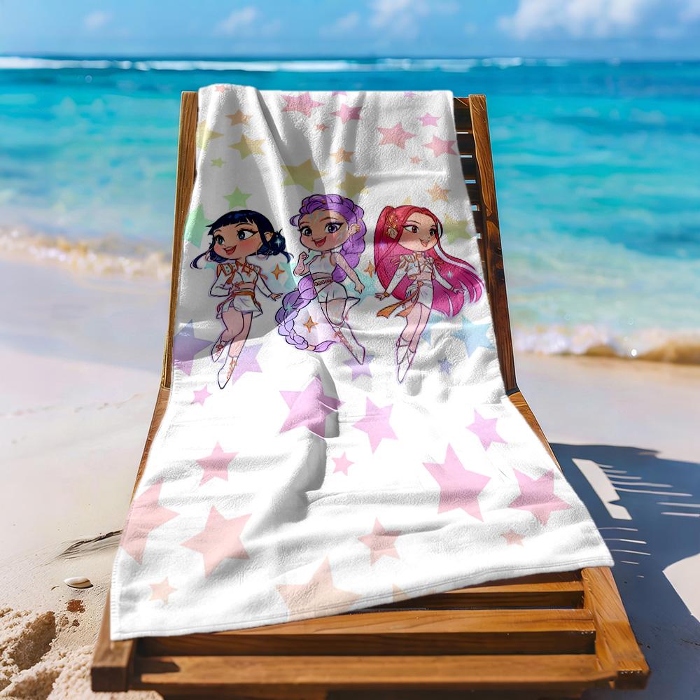 Huntrix Girl Beach Towel Quick-Dry Soft Microfiber Comfortable Lightweight Perfect for Traveling Yoga Camping and Swimming