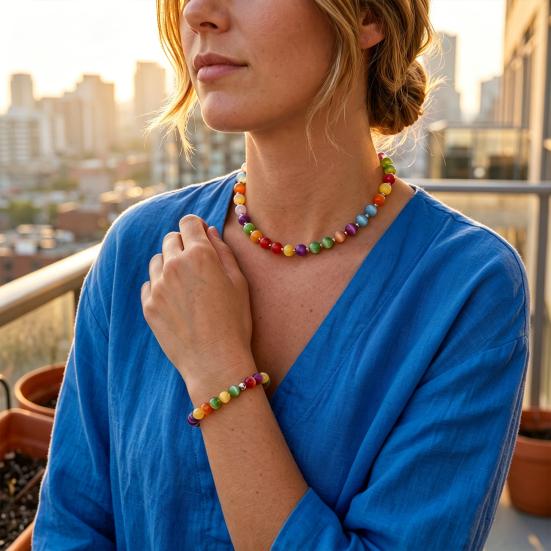 Gioielli con Perline che Cambiano Colore, Collana con Perline Colorate Reattive ai Raggi UV, Collana Braccialetto con Perline Dopamina, Accessorio Estivo da Spiaggia, Regalo Gioiello per le Vacanze