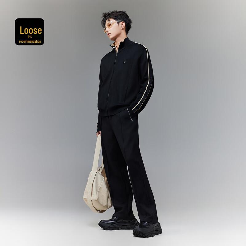 Cabbeen Men's High-Neck Retro Striped Knit Cardigan