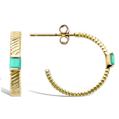 [Q6846] - Gold Plated 'Boho' Turquoise Gold Hoop Earrings - 17 Mm 3 Mm