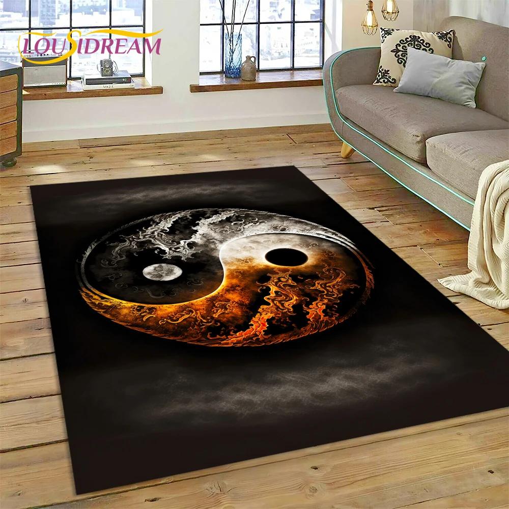 Tapis Nature Yin Yang chinois Tai Chi Bagua pour chambre à coucher, salon, décoration de canapé, jeu d'enfant, grand tapis de sol décoratif