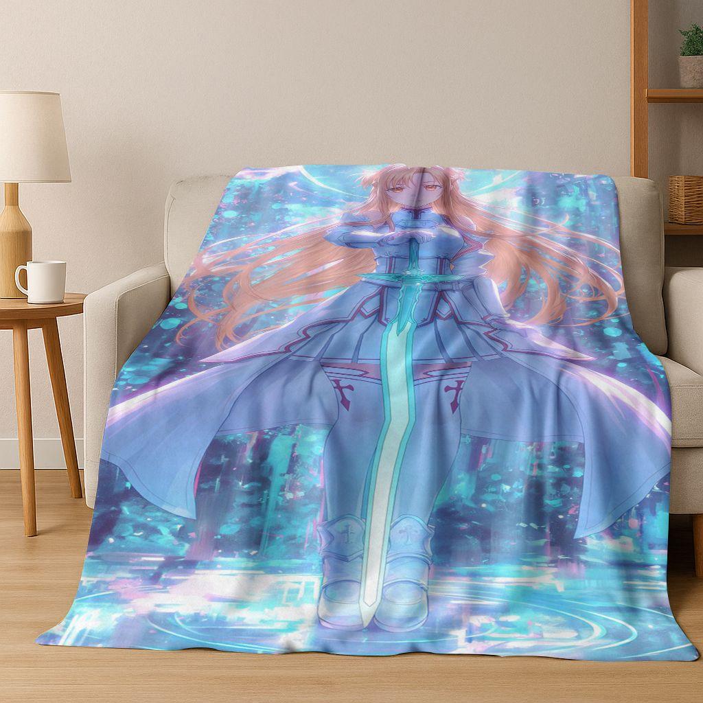 Anime SAO Sword Art Online Cartoon 3D Flannel Blanket,Cozy Soft Throw Blanket for Home Bedroom Bed Sofa Picnic Cover Gift Kids