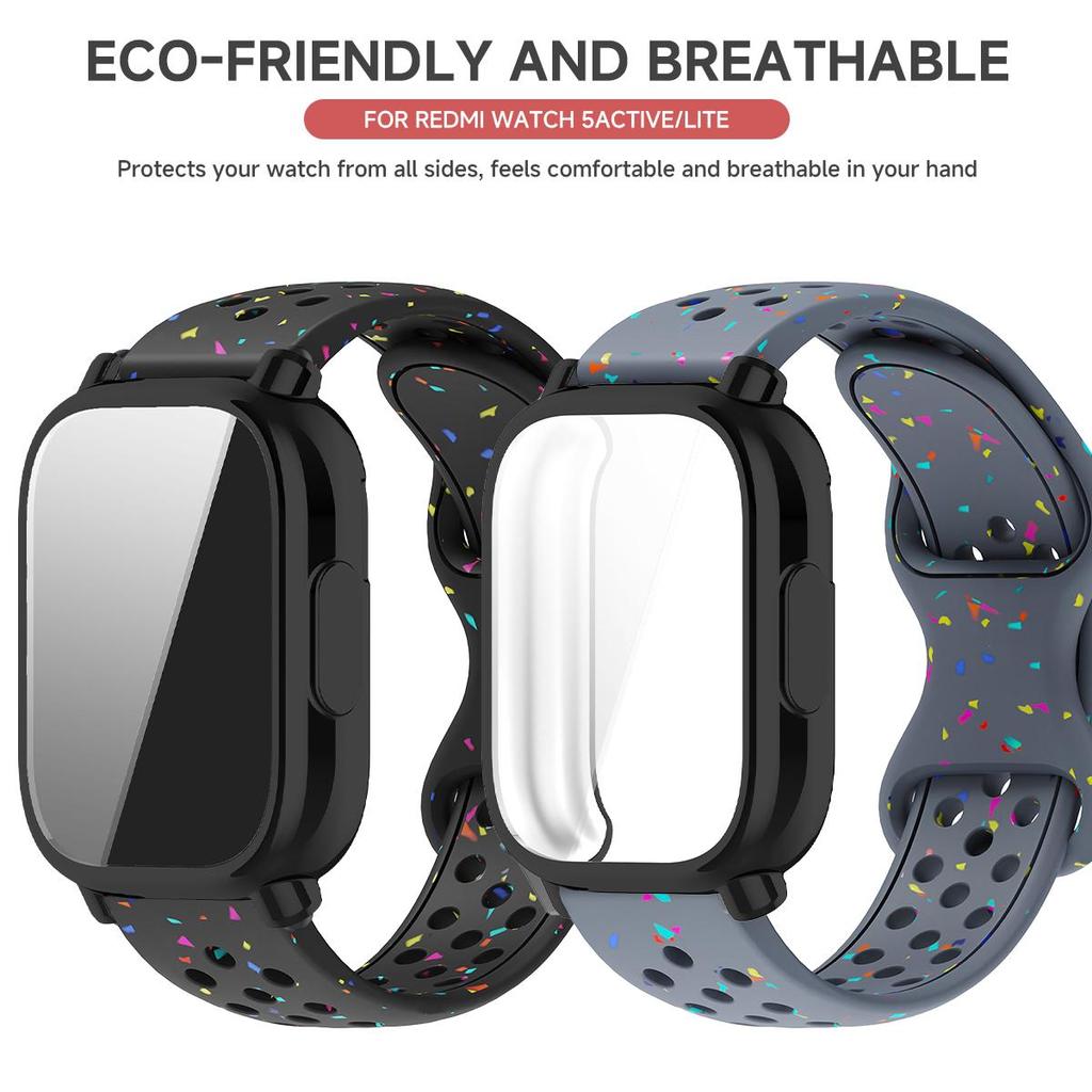 Řemínek+Pouzdro Pro Xiaomi Redmi Watch 5 active 5 Lite Ochranný Kryt Celý Displej TPU Měkký Kryt a Silikonový Prodyšný Sportovní Pásek