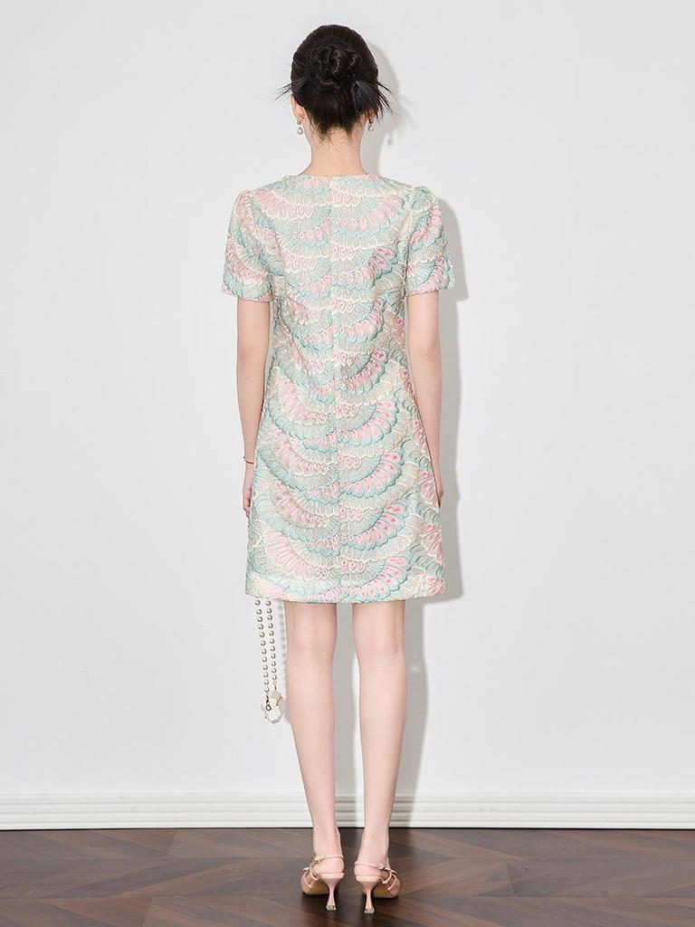 Summer Style Women's Slimming Dress - High-Quality Organza with Sparrow Feather Embroidery