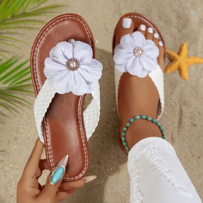 2025 Ladies Shoes Thong Sandals Women's Slippers Floral Beach Slippers Women Summer New Plus Size Flat Slippers