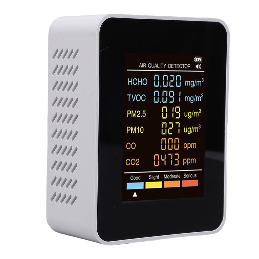 6 In 1 Air Quality Monitor, 2.8  Color Screen Indoor PM2.5 PM10 HCHO TVOC CO CO2 Detector, Multifunctional Air