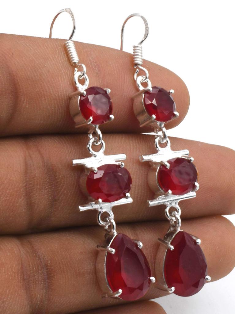 Garnet Gemstone Ethnic Handmade Drop Dengle Earring Jewelry ER 219