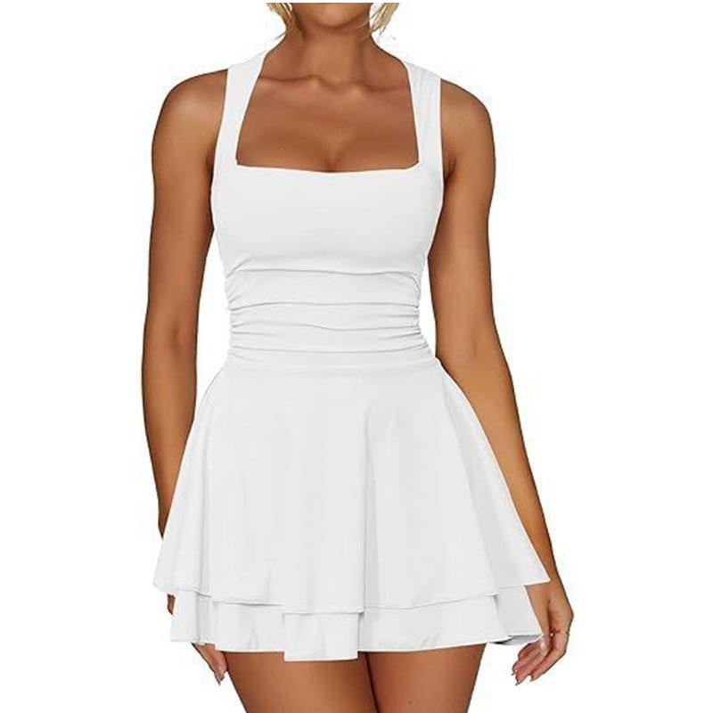 Summer Sexy Halter Dress Elegant Women's A-line High Waist Sleeveless Dress Mini Dress Short Skirt