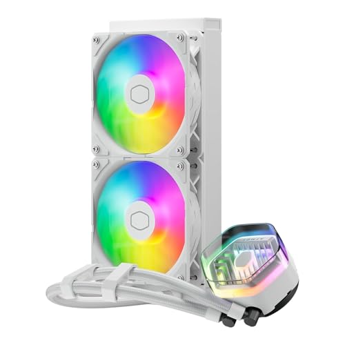 

Cooler Master MasterLiquid Atmos 240 White CPU Liquid Cooler - AIO Water Cooling System, Dual Chamber Pump, Pre-Installed Sickleflow 120 Edge Fans, Ad