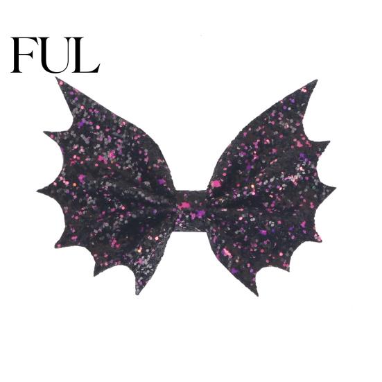 Durable Leather Hair Bows Halloween Bat Bow Clips for Women Girls, Glitter Wing Hairpin Kids Costume Pieces Ponytails And Braids, Cute Holiday