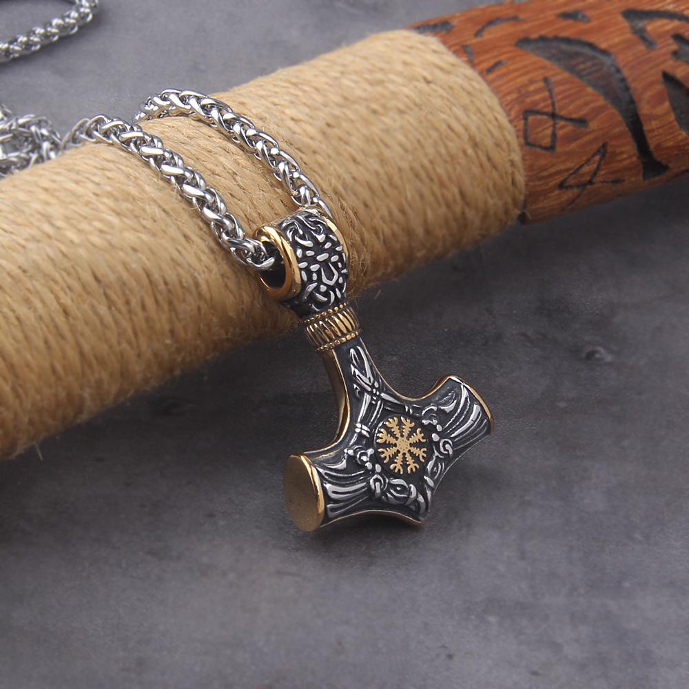Viking Mjolnir pendant necklace, Viking Scandinavian Norway Viking necklace, men s jewelry gift золотистый
