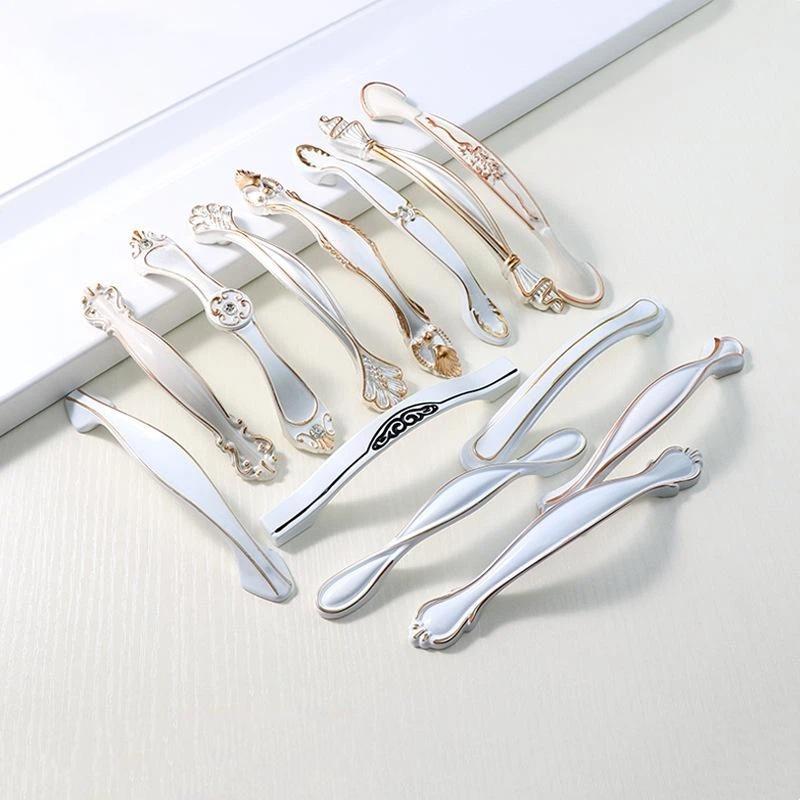 Modern Nordic Cabinet Handles White Amber Aluminum Alloy Black Drawer Pulls For Furniture Door Knocker