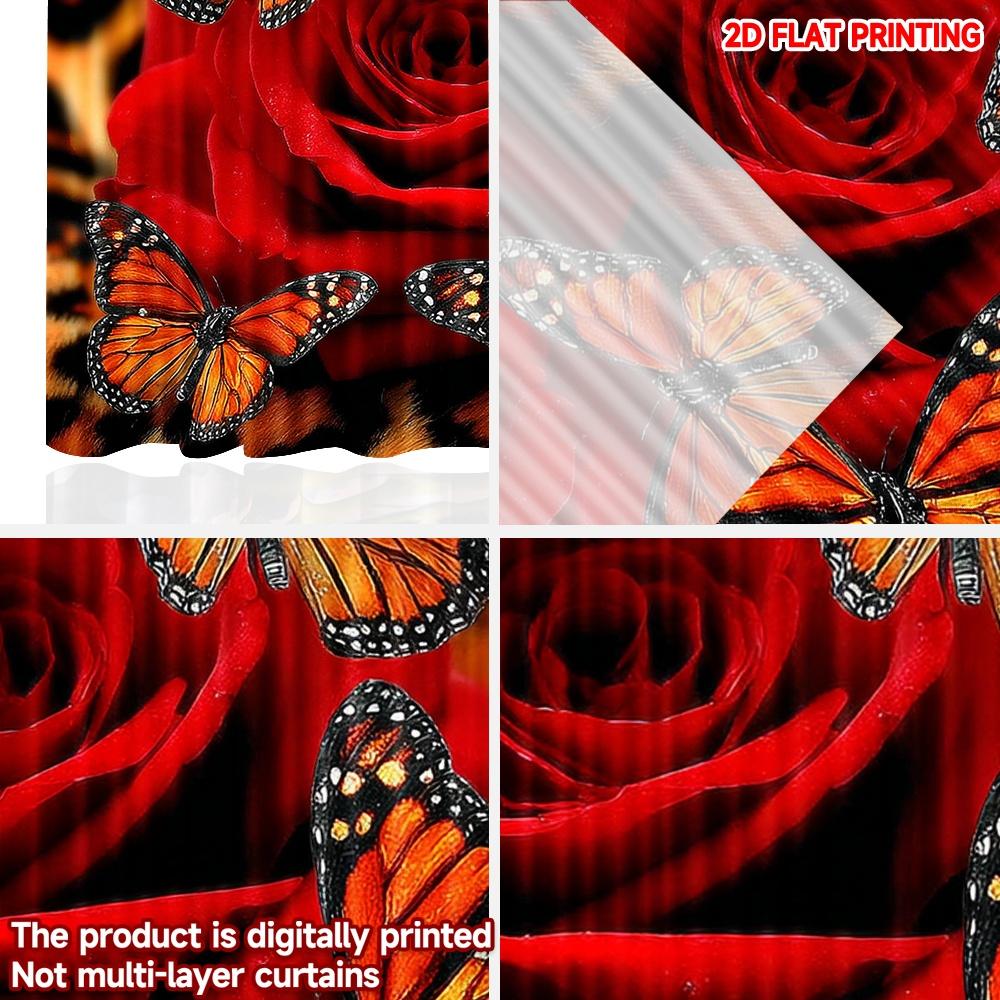 2D flat printing 2pcs Happy Valentine's Day Window Drapes Romantic Red Roses3 Digital Printed Polyester Drapes Festive Holiday