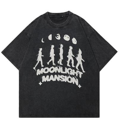 Streetwear Moonlight Unisex T-Shirt Baumwolle Washed Black T-Shirt Unisex Oberteile Tees Sommer Kurzarm T-Shirt