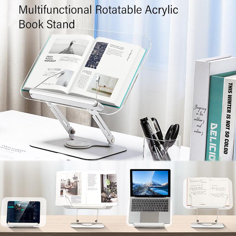 Adjustable Book Holder Elastic Page Clips Foldable Desktop Riser Stand Multifunctional Rotatable Acrylic Book Stand
