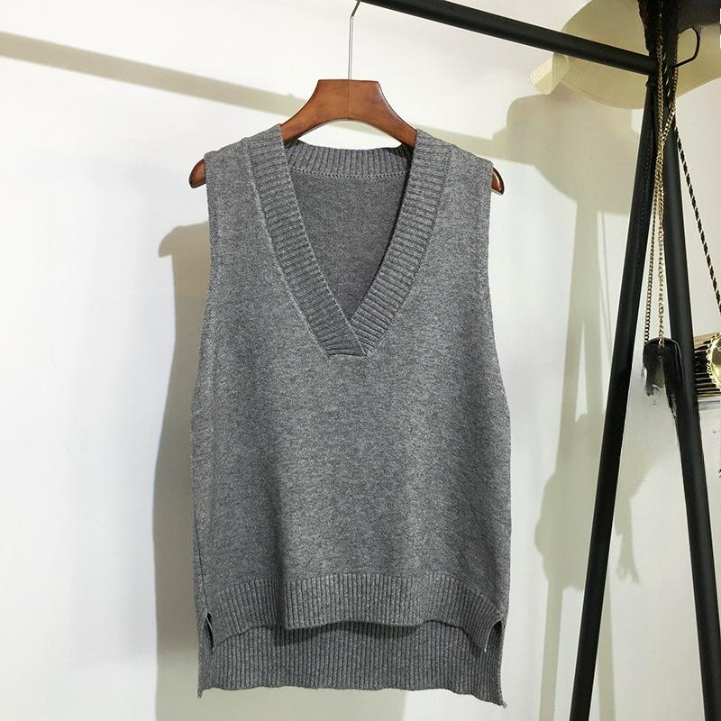 Autumn and Winter Simple V-neck Retro Vest Knitted Women's Pullover Loose Sleeveless Vest Spring and Autumn All-match Sweater Vest