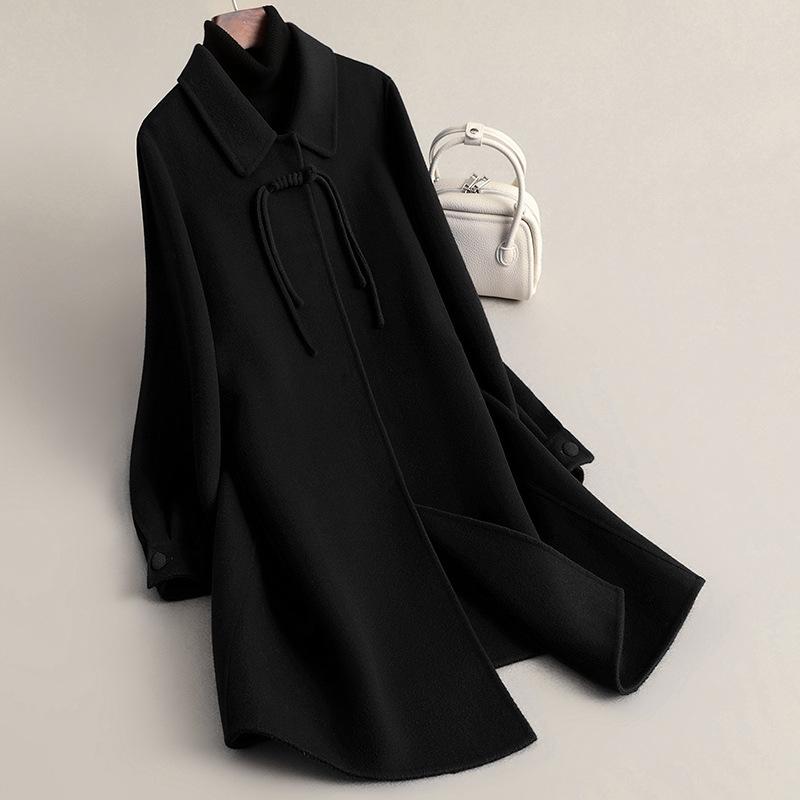 

Double-sided wool bright red coat medium and long high-end large-size women s clothing autumn new woolen coat coat S recommends about 82-46 kg чорний