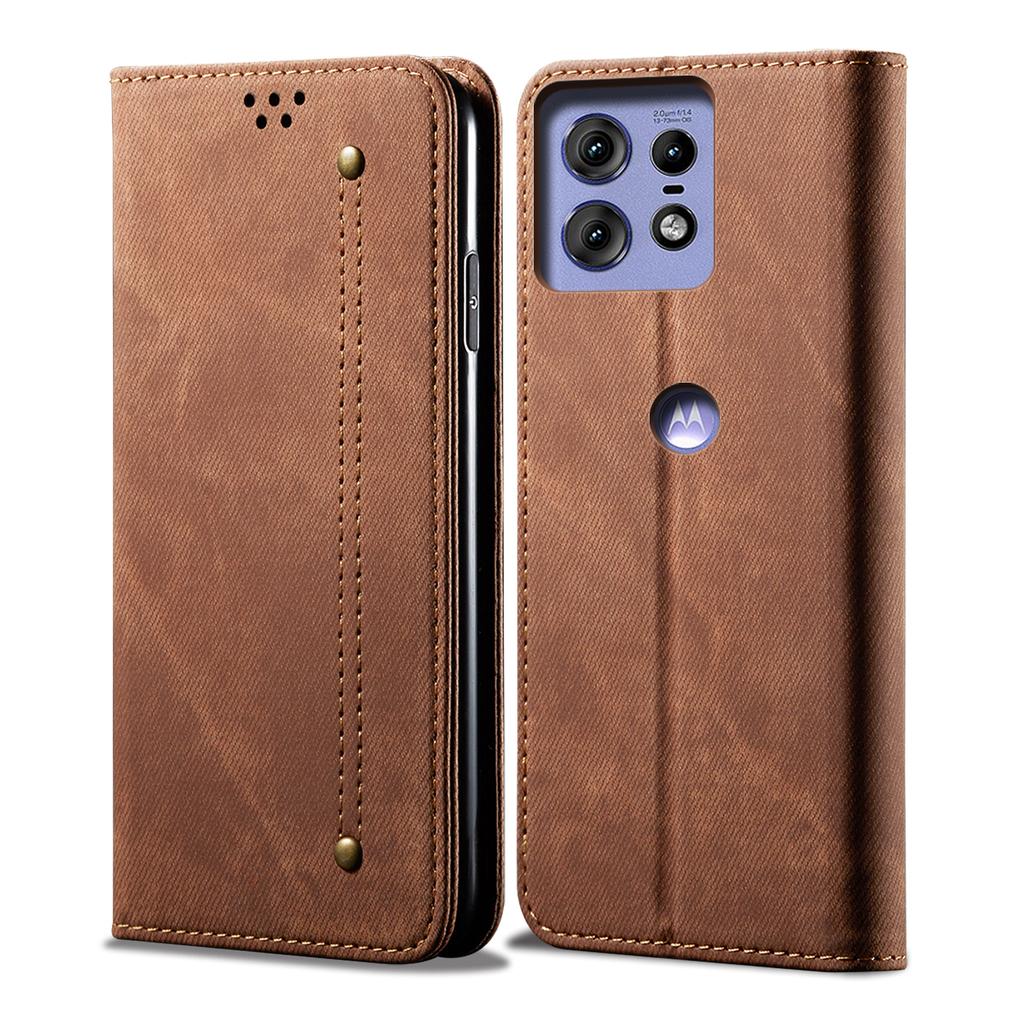 For Motorola Edge 50 Pro 5G Case Leather Jeans Cloth Texture Folio Flip Phone Cover