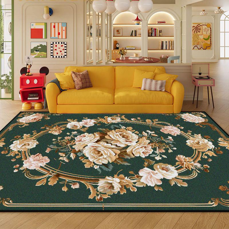 European Style Luxury Green Carpet Living Room Flower Design Non-slip Cloakroom Decoration Rug Washable Soft European Tatami Mat